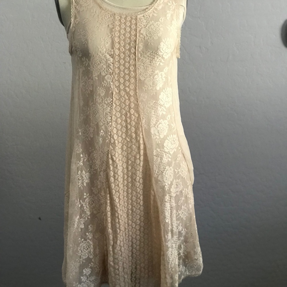 Blush pink free people lace dress with overlay